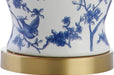 22" Blue/White Ceramic Table Lamp, French Country Chinoiserie Ginger Jar LED Bedside Lamp for Living Room Bedroom, White Linen Shade, JYL3005A