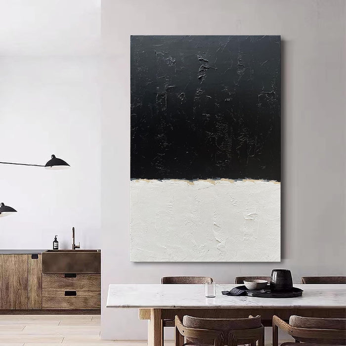 Art Hand-Painted Black and White Wall Art, Minimalist Abstract Painting Large Oil on Canvas Texture Wall Art Office Art Contemporary Art 45X30 Inches