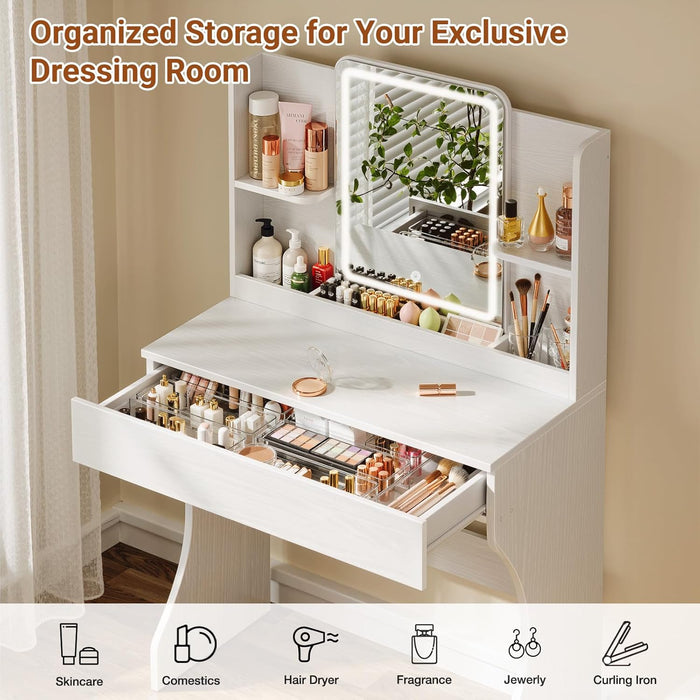 Compact White Vanity Desk With Dimmable Illumination