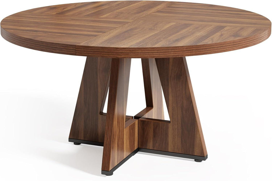 round Dining Table for 4-6 People, 47 Inches Dining Room Table with Wooden Pedestal Base, Brown Dinner Tables, Circle Kitchen Tables for Dining Room, Kitchen, Living Room(Table Only)