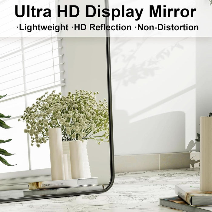 56"X21" Full Length Mirror, Black Rounded Corner Aluminum Frame Floor Standing Mirror Hanging/Leaning Wall for Living Room Bedroom Cloakroom