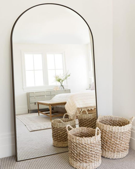 Full Length Mirror, 44"X72" Oversized Floor Mirror with Stand for Bedroom, Living Room Cloakroom, Black, Arch Style