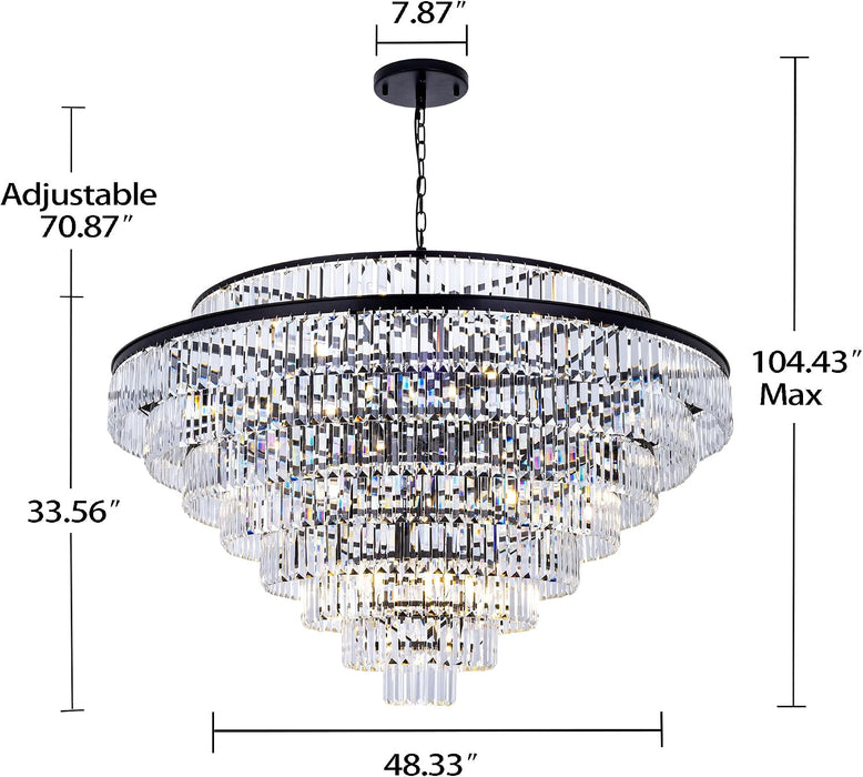 Large Crystal Chandelier, 48’’ Black Farmhouse Luxury Chandelier