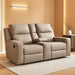 Signature Design by Ashley Lavenhorne Contemporary Faux Leather Manual Reclining Loveseat with Console and Cup Holders, Beige