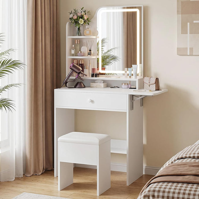 Compact White Vanity Desk With BuiltIn Illumination