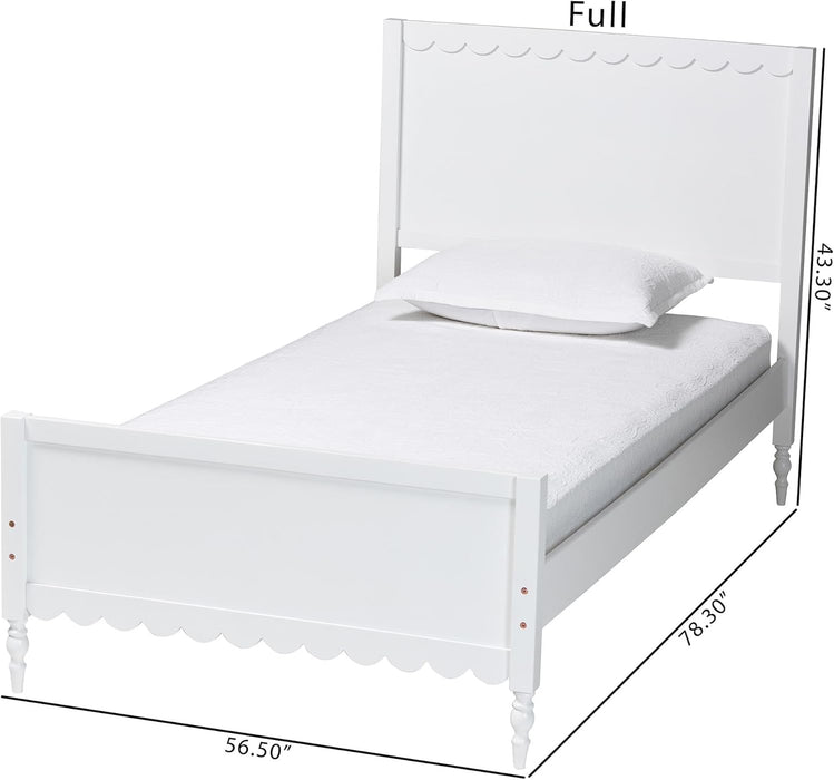 Roni Modern White Wood Twin Platform Bed with Scalloped Edges