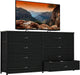 Black Oak Dresser with 8 Fabric Drawers & TV Storage