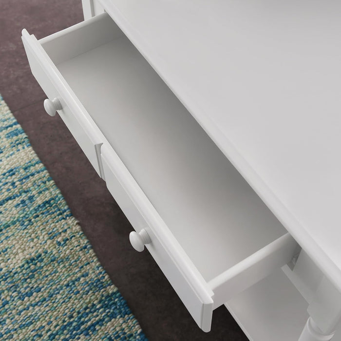Coastal Console Table, Solid Wood, 2 Storage Drawers, Bottom Display Shelf, Narrow Depth, Easy-Assembly, for Living Room/Hallway, Orchid White, 30.0 In. W X 11.0 In. D X 28.0 In. H, 2027-WT