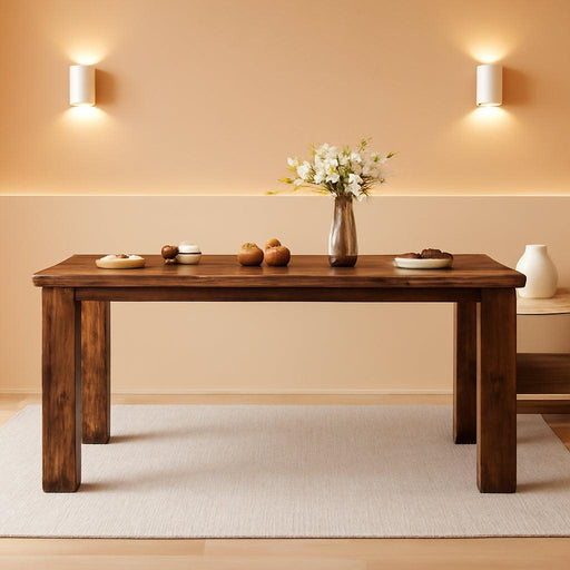 63" Rectangular 4-8 Person Dining Table, Industrial Kitchen Table with 45° Diagonal Legs and round Safety Corner, Wood Diningtable for Dining Room, Kitchen, Living Room, Brown