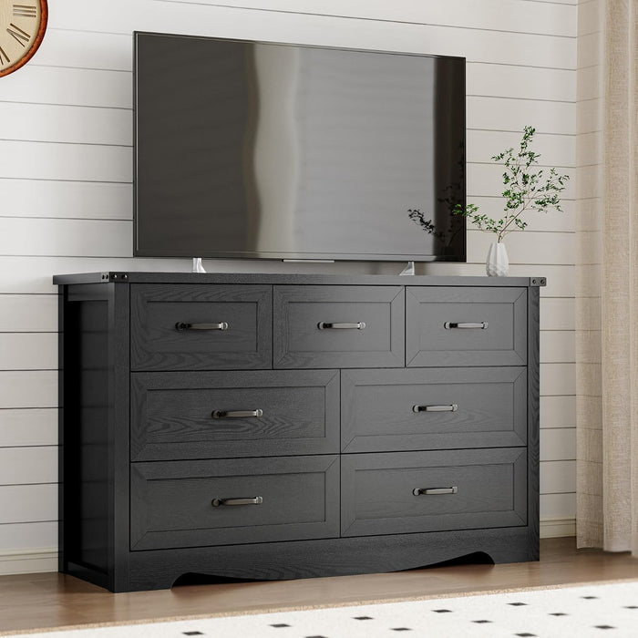 Seven Drawer Dresser Contemporary Walnut Wood Finish