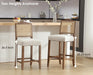 30 Inch Counter Height Stools Set of 2 Rattan Farmhouse Barstools Mid Century Modern Bar Chairs Upholstered Kitchen Bar Stools with Wood Legs for Island/Dining Room, Linen Beige