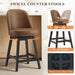 Swivel Counter Height Bar Stools Set of 4, Tall Faux Leather Barstools, Modern Bar Chairs with Solid Back and Wood Legs for Kitchen Island，Brown