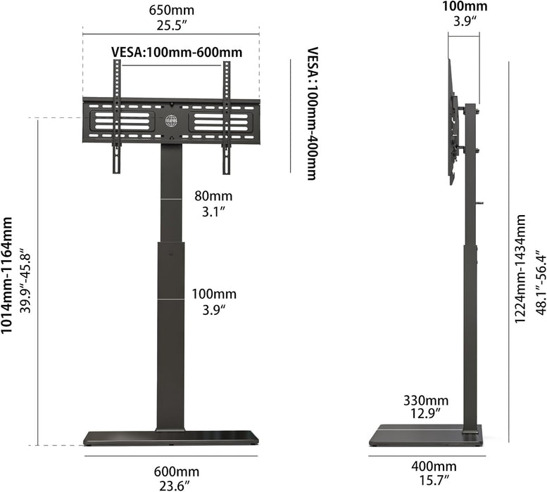 Swivel Floor TV Stand with Mount for Tvs 37 43 50 55 60 65 70 75 Inch LCD LED Flat/Curved Screens Universal Swivel Televisions TV Mount Stand for Bedroom Living Room Black Tempered Glass Base