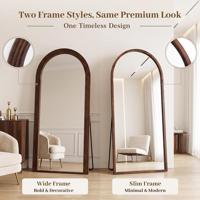 76"X41" Arched Full Length Mirror with Slim Solid Wood Frame,Walnut