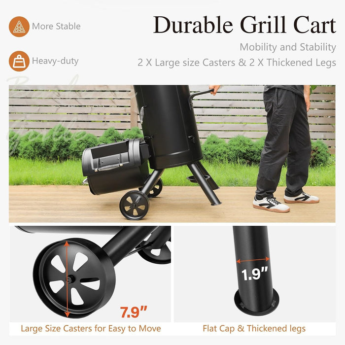 Heavy-Duty Vertical Offset Charcoal Smoker Extra Large Outdoor BBQ Gill with Offset Smoker, 961 SQ.IN. Cooking Area with Warming Tray,Push-Out Ash Tray for Event Gathering, Black