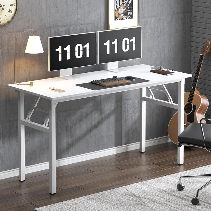 Folding Desk, 54 Inch Large Computer Desk for Home Office, No Install ed Study Student Writing Table Desk Workstation, White