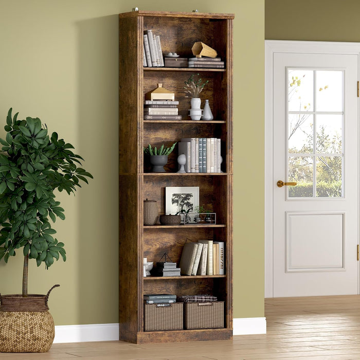 74" Tall Bookshelf, 6-Tier Floor Standing Bookcase with 2 Adjustable Shelves, 24" Wide Open Storage Shelf, Modern Display Organizer for Home Office, Living Room, Bedroom, Study