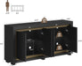 63"Sideboard Buffet Cabinet,Kitchen Buffet Storage Cabinet with Power Outlets & LED Light, Modern Storage Cabinet with 4 Doors,Coffee Bar Console Wine Bar for Living Room,Kitchen,Hallway (Black)