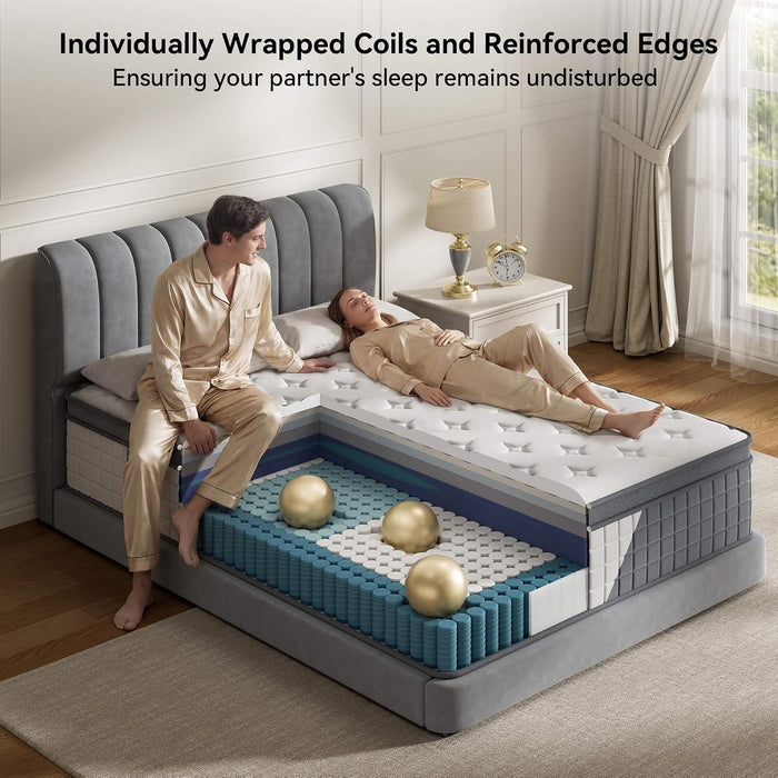 Queen 14 Inch Hybrid Mattress, Medium Firm, 7-Zone Lumbar Support in a Box
