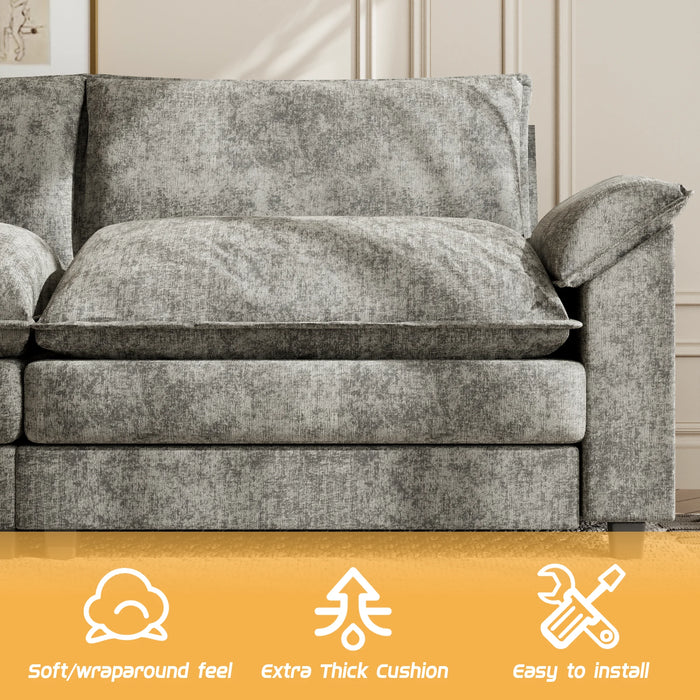 Sectional Sofa 3-Seat L-Shaped Sofa with Reversible Toffee Chair Movable Footrest Sofa,Gray