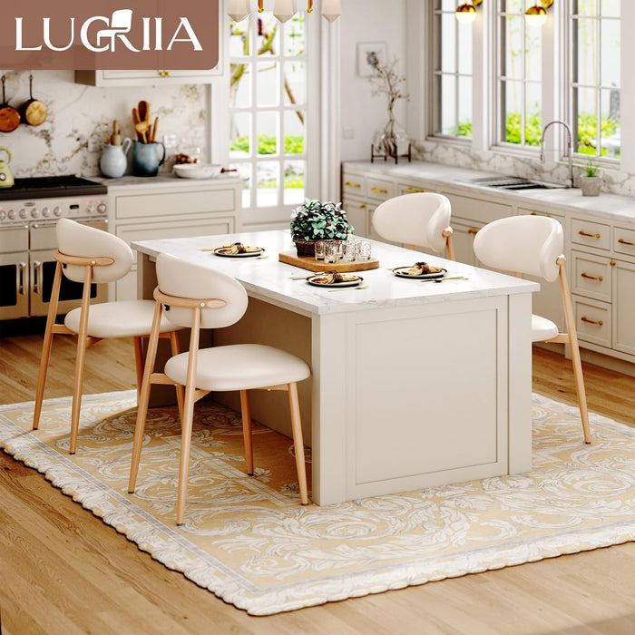 Upholstered Dining Chairs Set of 4 Mid-Century Modern Kitchen & Dining Room Chairs with PU Leather Seat and Backrest Ergonomic Sillas De Comedor(Original/Beige)