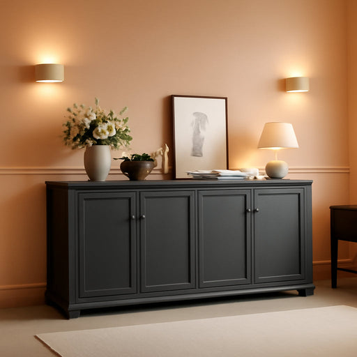 60" Buffet Cabinet with Storage, 4 Doors Sideboard Buffet Cabinet with Adjustable Shelves, Modern Coffee Bar Console Table for Living Room, Kitchen, Entryway, Black