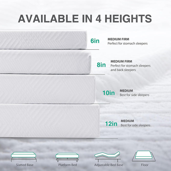 Full Mattress - 8 Inch Green Tea Memory Foam Mattress - Full Mattresses in a Box - Certipur-Us Certified Fiberglass Free - Gel Layer - Medium Firm - 54"X75"