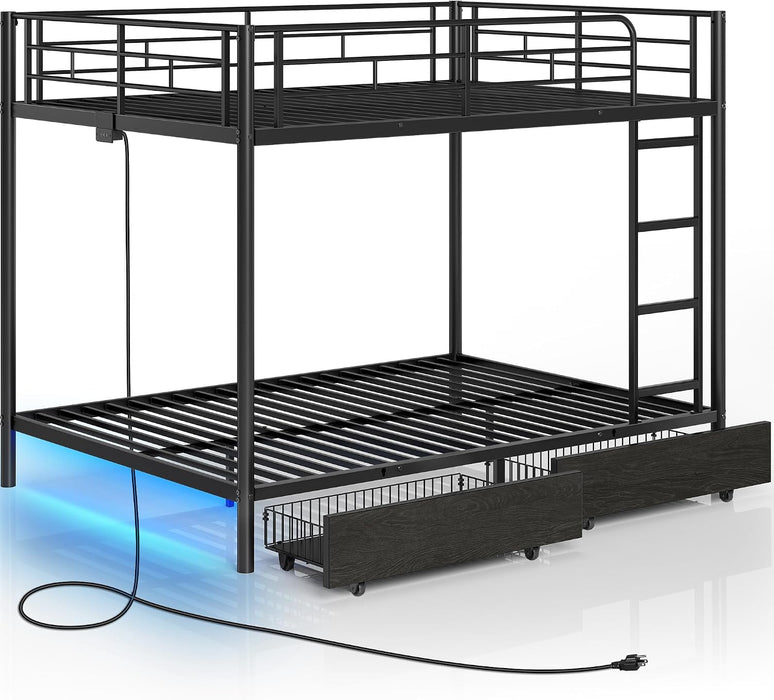 Metal Bunk Bed FullOverFull USB Charging MatteBlack