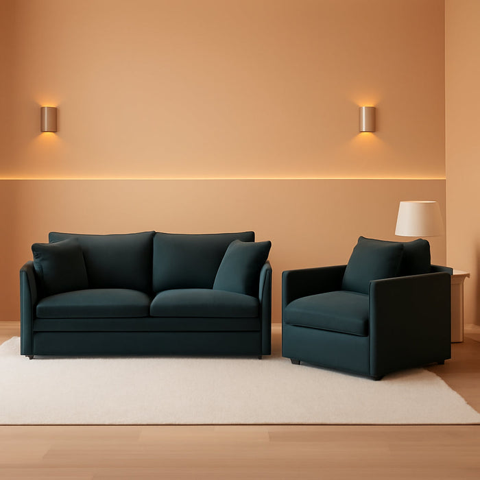 Luxury 2 Piece Loveseat Couch & Sofa Armchair Set, Modern Upholstered Chenille Cloud Couches Set Furniture with 5 Pillow for Living Room Bedroom Office Apartment, Grey