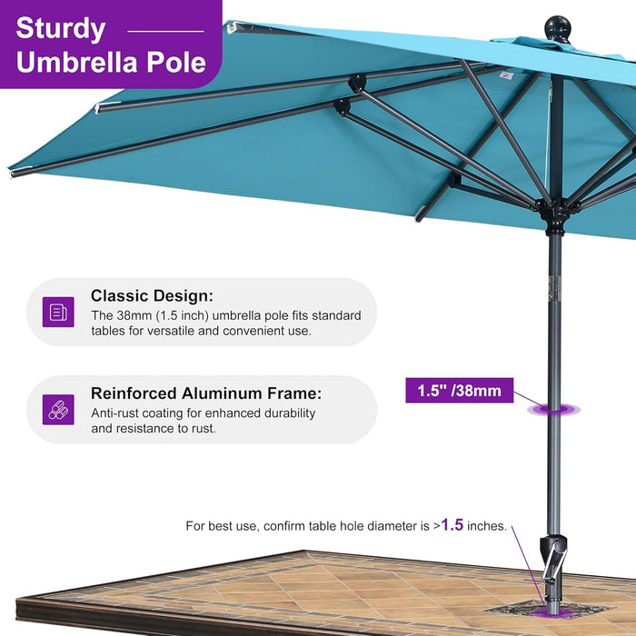 10' X 6.5' Rectangular Patio Umbrella Outdoor Table Umbrella Aluminum Frame Market Umbrella Sun Umbrella with 8 Sturdy Ribs Tilt for Garden Deck Lawn Pool Turquoise Blue