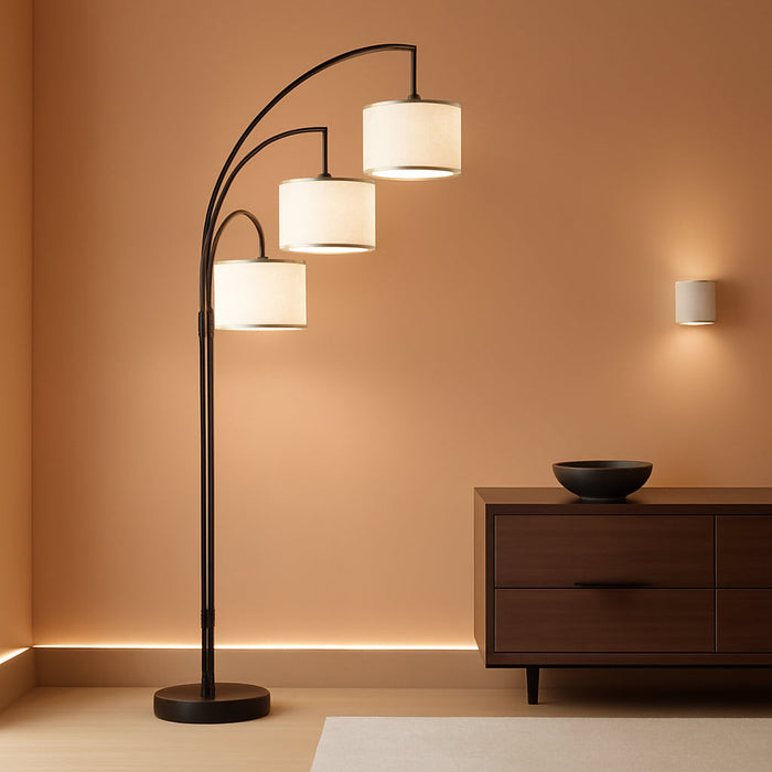 3 Lights Floor Lamp for Living Room, 78" Tall Standing Lamp with Hanging Drum Shade, Modern Arc Floor Lamps with Heavy Base, Mid Century Arched Tree Floor Lamp for Bedroom, Office, Corner