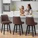 Counter Height Swivel Bar Stool, 24" Upholstered PU Leather Barstools Set of 3, Counter Stool Chair with Back & Solid Wood Legs for Kitchen Island Dining Room (Brown)