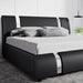Queen Bed Frame with Iron Pieces Decor, Faux Leather, Black