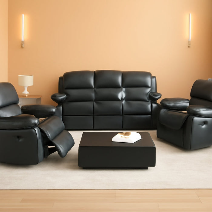 Bonded Leather Reclining Sofa Set with Cup Holders and Storage Console