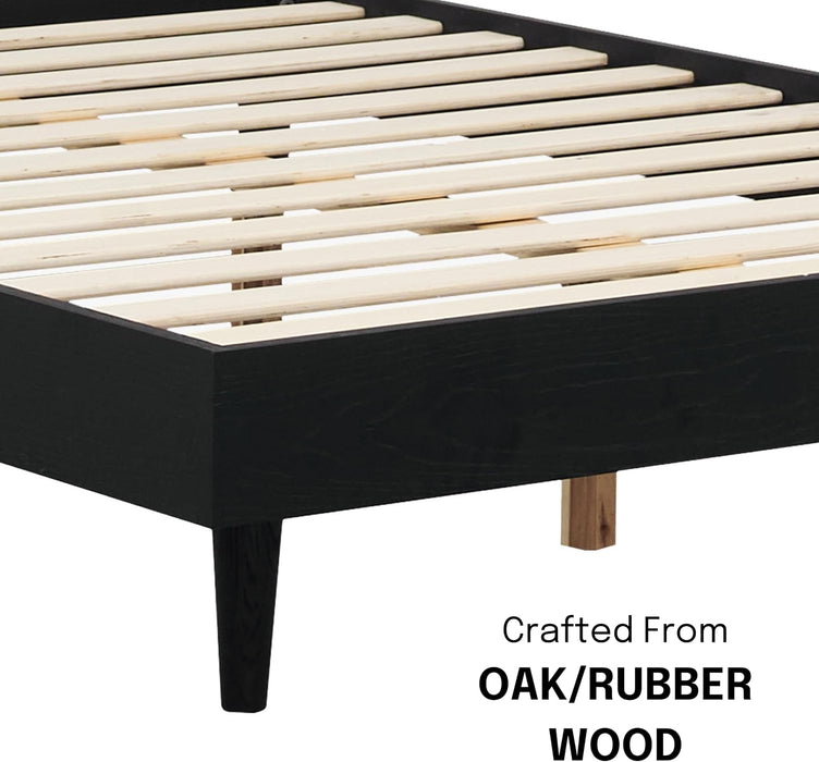 Fly Wooden Bed Frame without Headboard, Solid Wood Foundation with Silent Slats and Wood Central Supports, 1000 Lb Capacity, Effortless Assembly, Full - Burnt Black