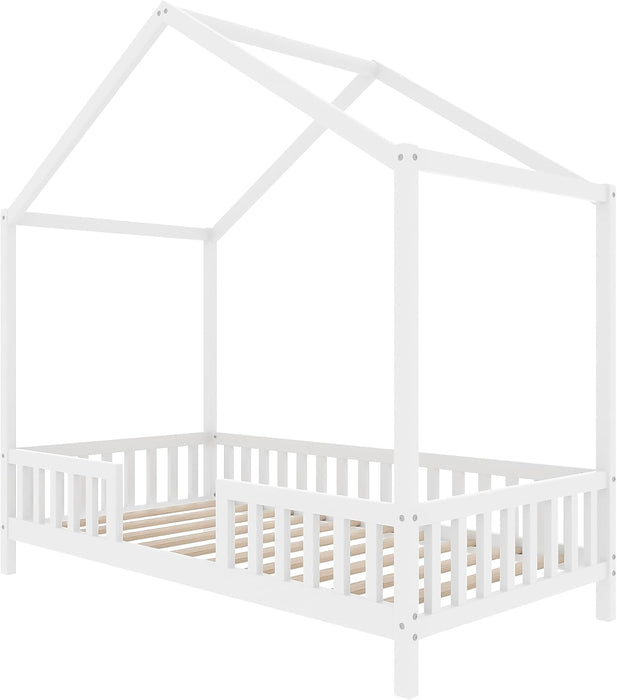 Twin Montessori House Platformbed With Canopy White