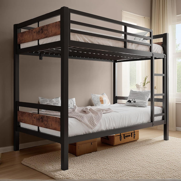 HeavyDuty TwinOverTwin SpaceSaving Metal BunkBed Brown