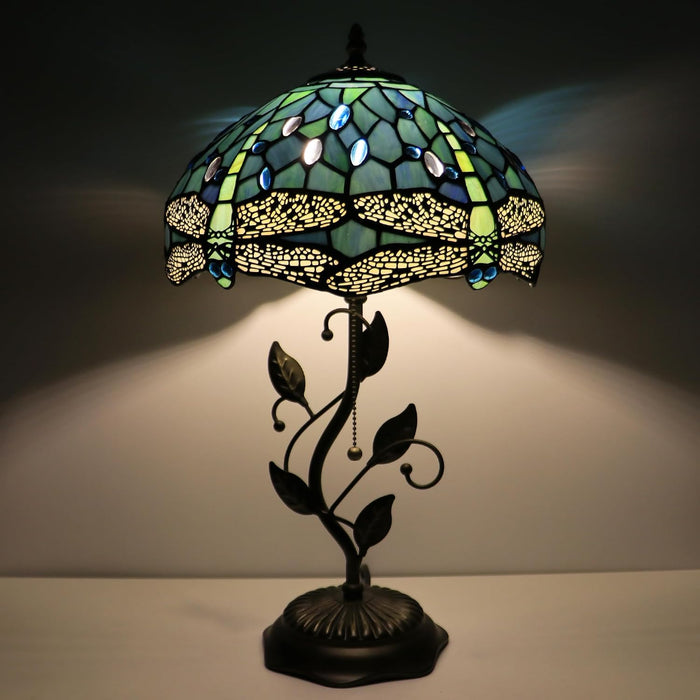 Tiffany Style Sea Blue Dragonfly Stained Glass Table Lamp 19 Inch