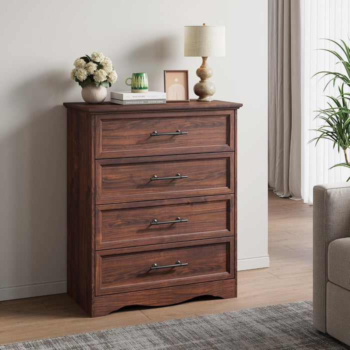 Walnut 4 Drawer Dresser for Bedroom, 36" Tall Chest of Drawers