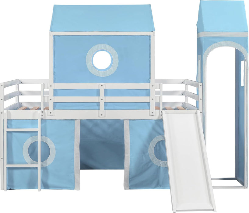 Twin CastlePlayhouse CobaltBlue Loft Bed With Slide