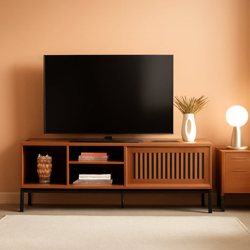 Farmhouse TV Stand for 65-70 Inch Tvs with Sliding Barn Door, Metal Frame & Adjustable Shelves - Rustic Brown Entertainment Center Media Console