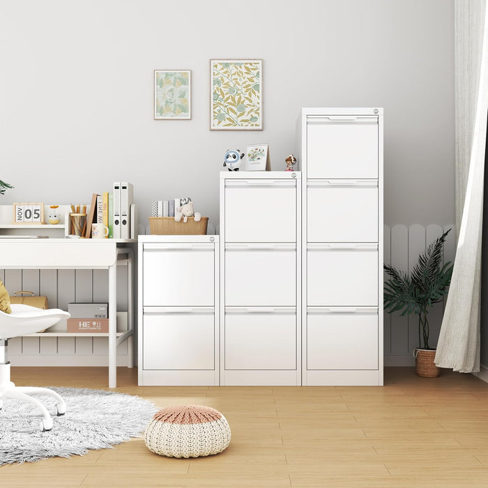 2 Drawer File Cabinet with Lock,Filing Cabinets for Home Office,Metal Small File Cabinet for Letters/Legal/A4 Size, Assembly Required,White 2 Drawer-15 W