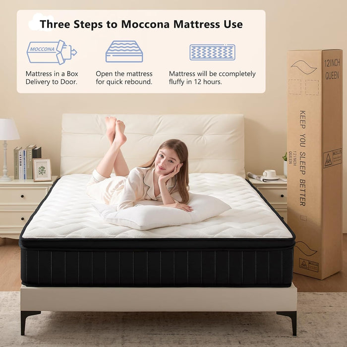 Queen Mattress 12 Inch Hybrid Mattresses with Memory Foam - Mattress in a Box with Individual Pocket Spring - Medium Firm Sleep Support Pressure Relief Certipur-Us Certified 12 Inch Queen