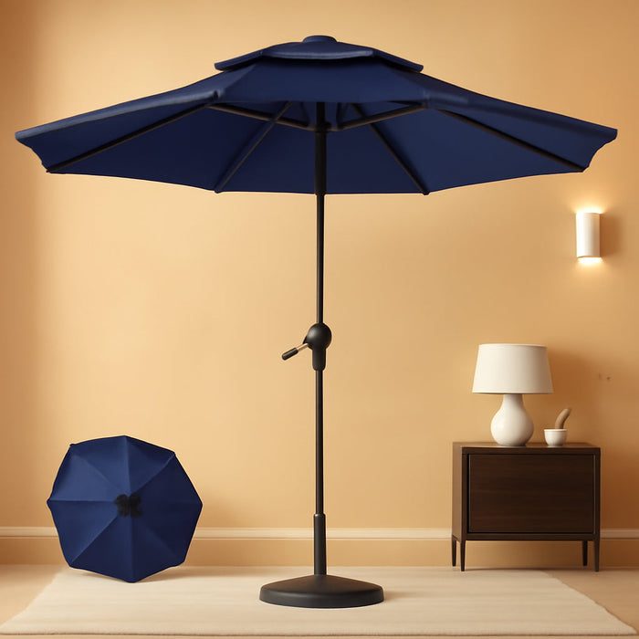 10Ft Patio Umbrella, 3 Tier Outdoor Market Table Umbrellas with 8 Fiberglass Ribs and Push Button Tilt, Windproof, Vented Canopy, UV Protection for Deck, Pool, Backyard