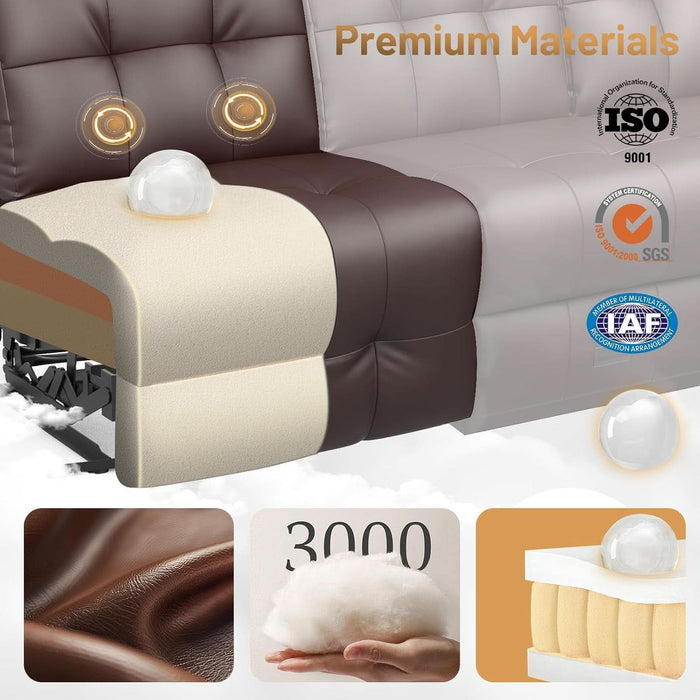 3-Seater Loveseat Recliner Sofa, Home Theater Seating Reclining Couch with Flip Middle Backrest, RV Wall Hugger Sleeper with LED Lights, Massage, Dawer & Cup Holders, 150° Recline for RV & Living Room