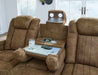 Wolfridge Contemporary Faux Leather Power Reclining Sofa with Drop down Table, LED Lights, Electrical Outlet, Wireless Charging, USB Ports and Cup Holders, Light Brown