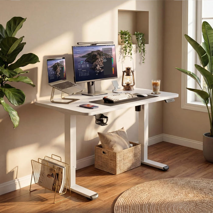 Electric Standing Desk, 40 X 24 Inches Height Adjustable Sit Stand up Desk, Memory Preset Computer Home Office Desks with Sturdy Metal Frame, Phone Stand Cable Management Hole (White, 40'')