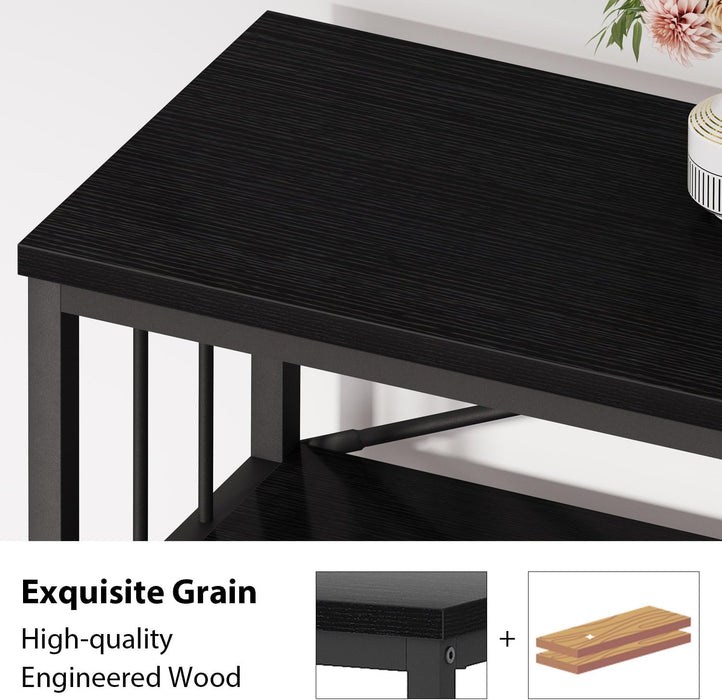 Black Long Bookshelf, Large Wood Wide Horizontal Bookcase under Window, Modern Long Open Book Shelf for Bedroom Living Room, Industrial Wooden Metal Bookshelves for Home Office, Black Oak, 63 Inch