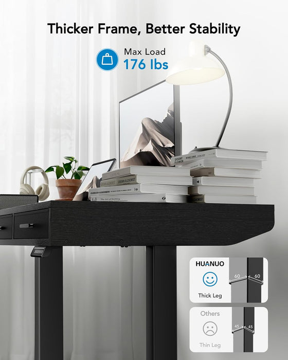 Electric Standing Desk with Drawers, C-Clamp Mount Compatible, 55 X 28 Inch Height Adjustable Sit Stand Desk, Fabric Drawers, Home Office Stand up Desk with 4 Custom Height Settings, Black