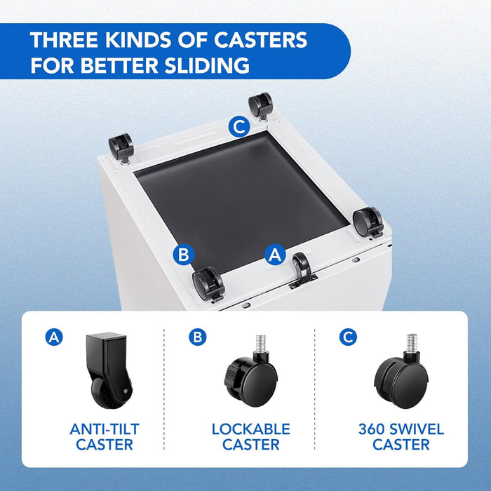 3 Drawer Mobile File Cabinet for Home Office under Desk Storage, Filing Cabinet with Lock Keys, File Organizer Cabinet for Legal/Letter/A4 File, White